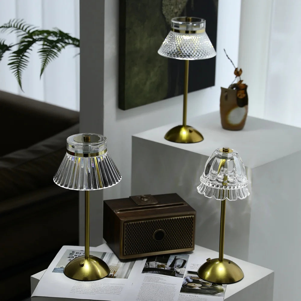 7030 Modern Acrylic Table Lamp 3 Color Temperature Touch Bedside Night Light for Bedroom Living Room - Gold/Style A - 5
