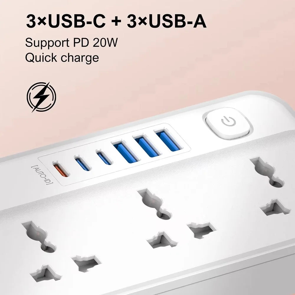 LDNIO SC5614 Power Strip 5 Outlets 6 USB Ports 2500W PD Fast Charging with 2m Cable for Office Home - US Plug - 6
