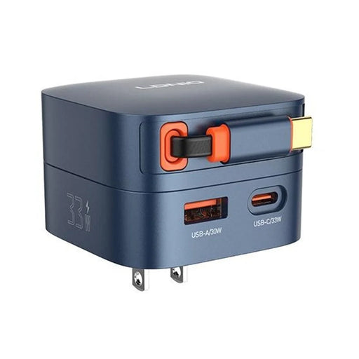 LDNIO Q9 33W GaN Fast Charger Dual Port Power Adapter with 80cm Retractable Type-C Cable for Phone Tablet - Blue - 1