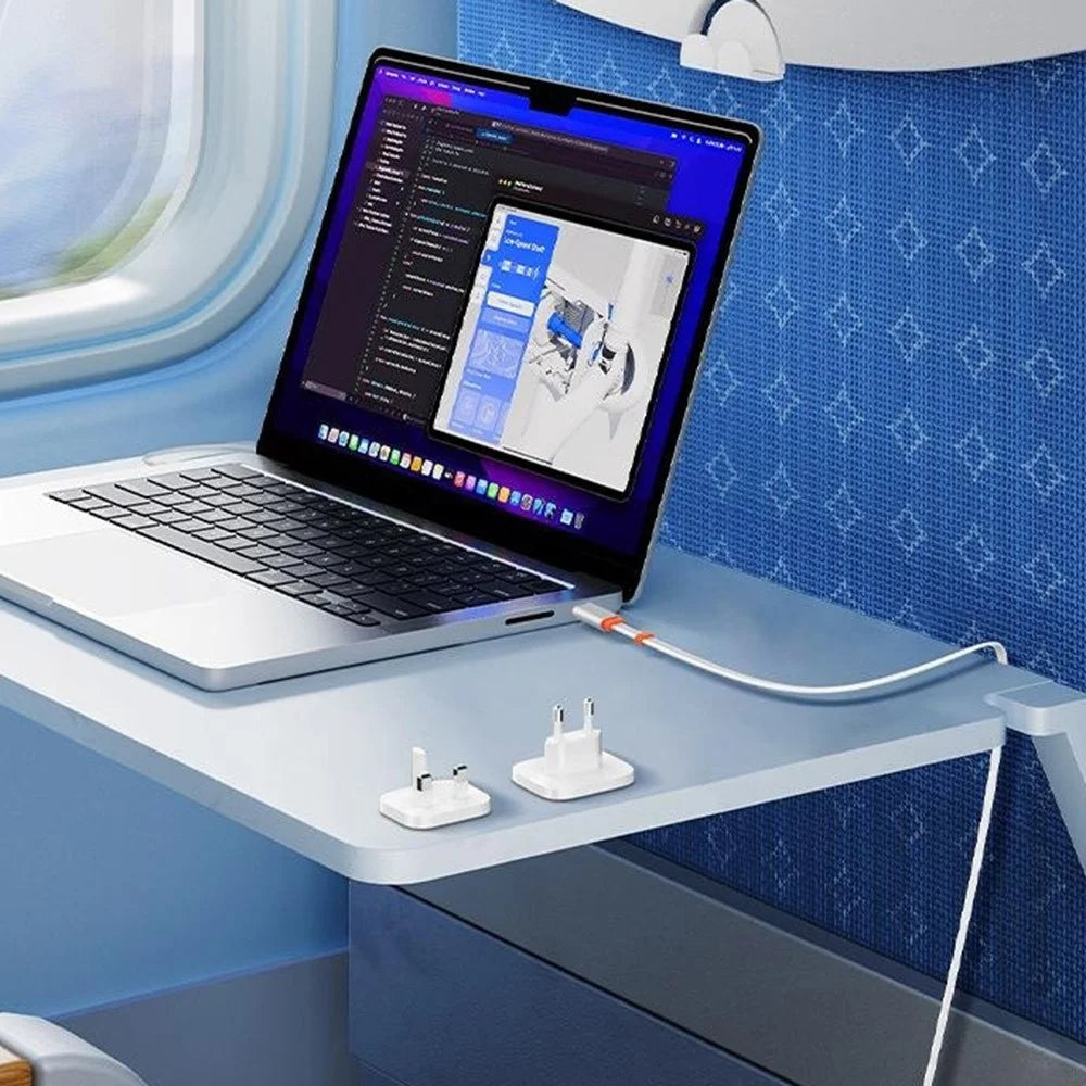 LDNIO Q10 65W GaN Fast Charger Built-in 80cm Retractable USB-C Cable Dual Port Power Adapter for Laptop / Tablet / Smartphone - White - 6