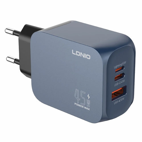 LDNIO Q6 45W GaN Charger Dual Port USB-C USB-A Fast Charging Station for Phone Tablet Laptop - Blue  /  EU Plug - 1