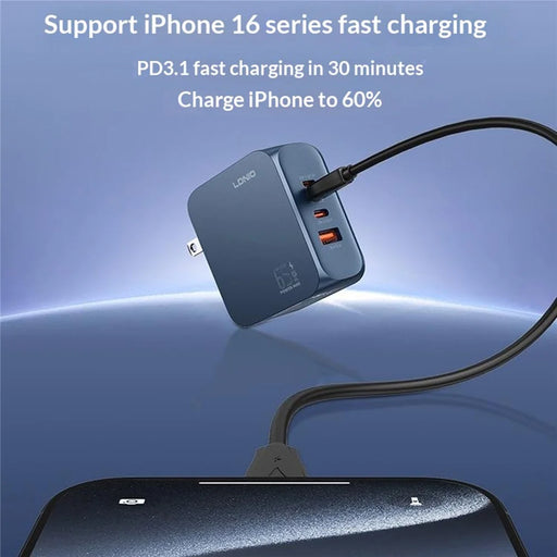 LDNIO Q6 45W GaN Charger Dual Port USB-C USB-A Fast Charging Station for Phone Tablet Laptop - Blue  /  EU Plug - 2