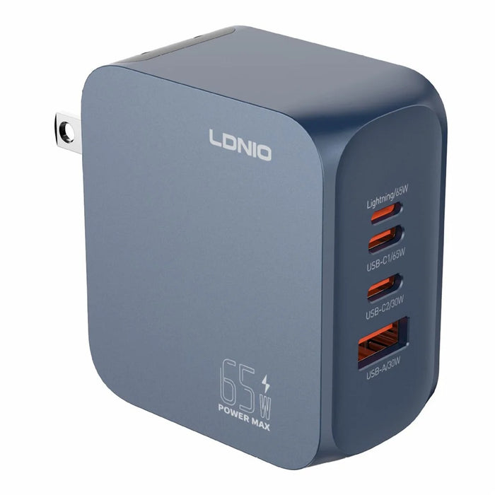 LDNIO Q7 65W GaN Charger 4-Port Smart Distribution Laptop iPhone Android Fast Charging Station - Blue / US Plug - 1