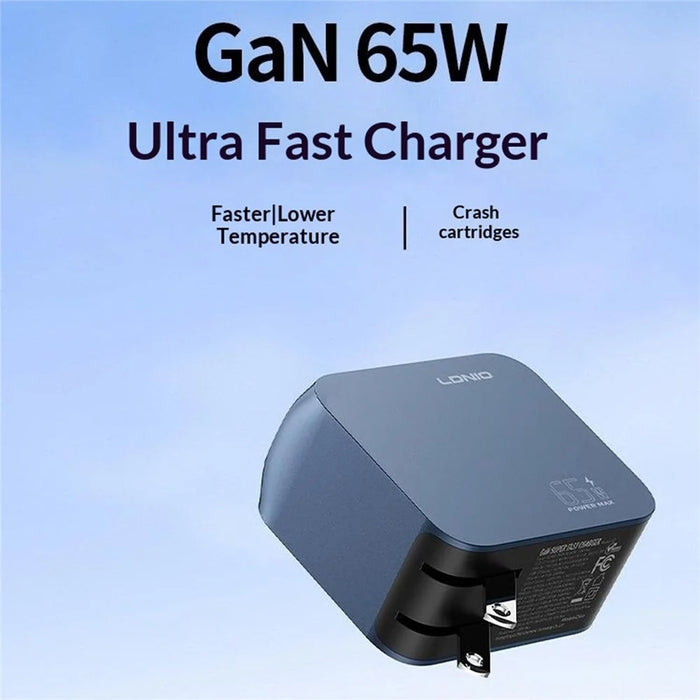 LDNIO Q7 65W GaN Charger 4-Port Smart Distribution Laptop iPhone Android Fast Charging Station - Blue / US Plug - 2