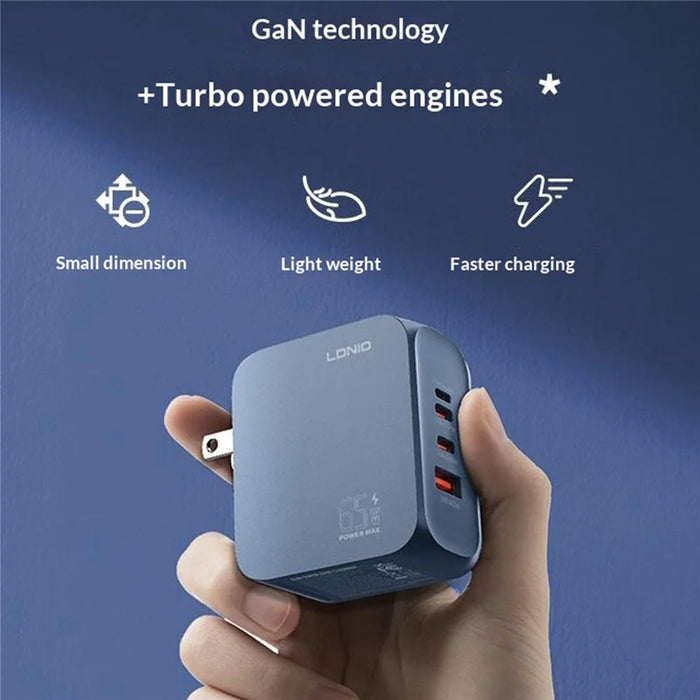 LDNIO Q7 65W GaN Charger 4-Port Smart Distribution Laptop iPhone Android Fast Charging Station - Blue / US Plug - 4