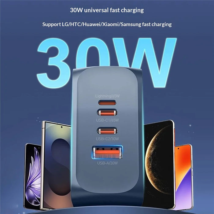 LDNIO Q7 65W GaN Charger 4-Port Smart Distribution Laptop iPhone Android Fast Charging Station - Blue / US Plug - 5