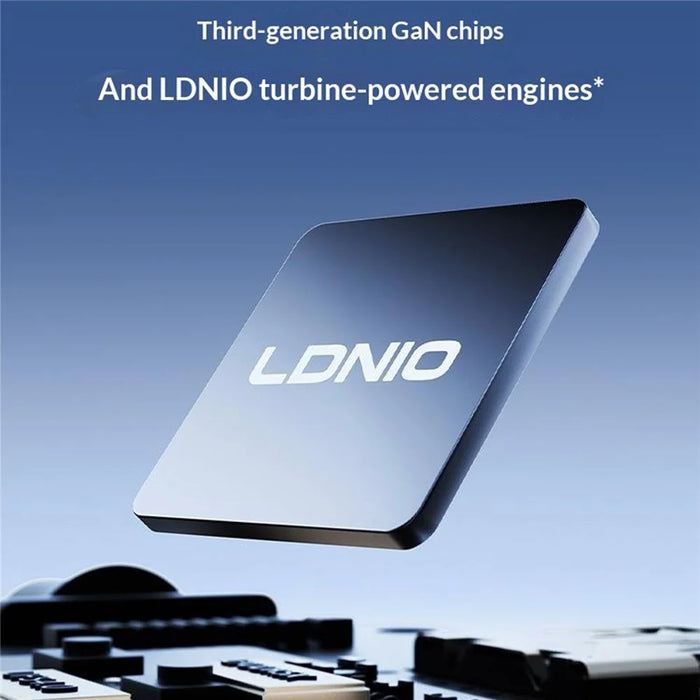 LDNIO Q16 100W GaN Desktop Charger 4-Port USB-C Retractable Cable Fast Charging Station with Smart Digital Display - Blue  /  EU Plug - 4