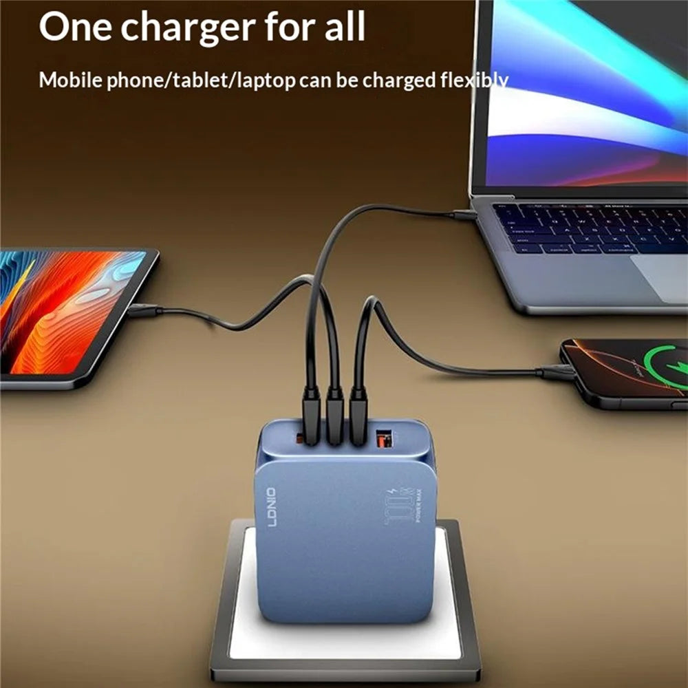 LDNIO Q8 100W 5-Port Fast Charging Station USB-C iP (5-14) USB-A GaN Charger for Laptop Tablet Phone - Blue / US Plug - 4