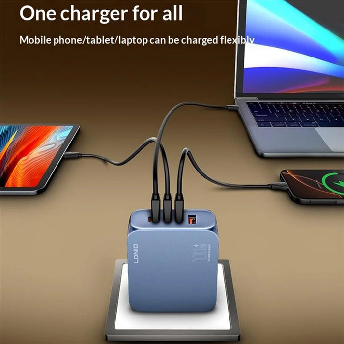 LDNIO Q8 100W 5-Port Fast Charging Station USB-C iP (5-14) USB-A GaN Charger for Laptop Tablet Phone - Blue / US Plug - 4