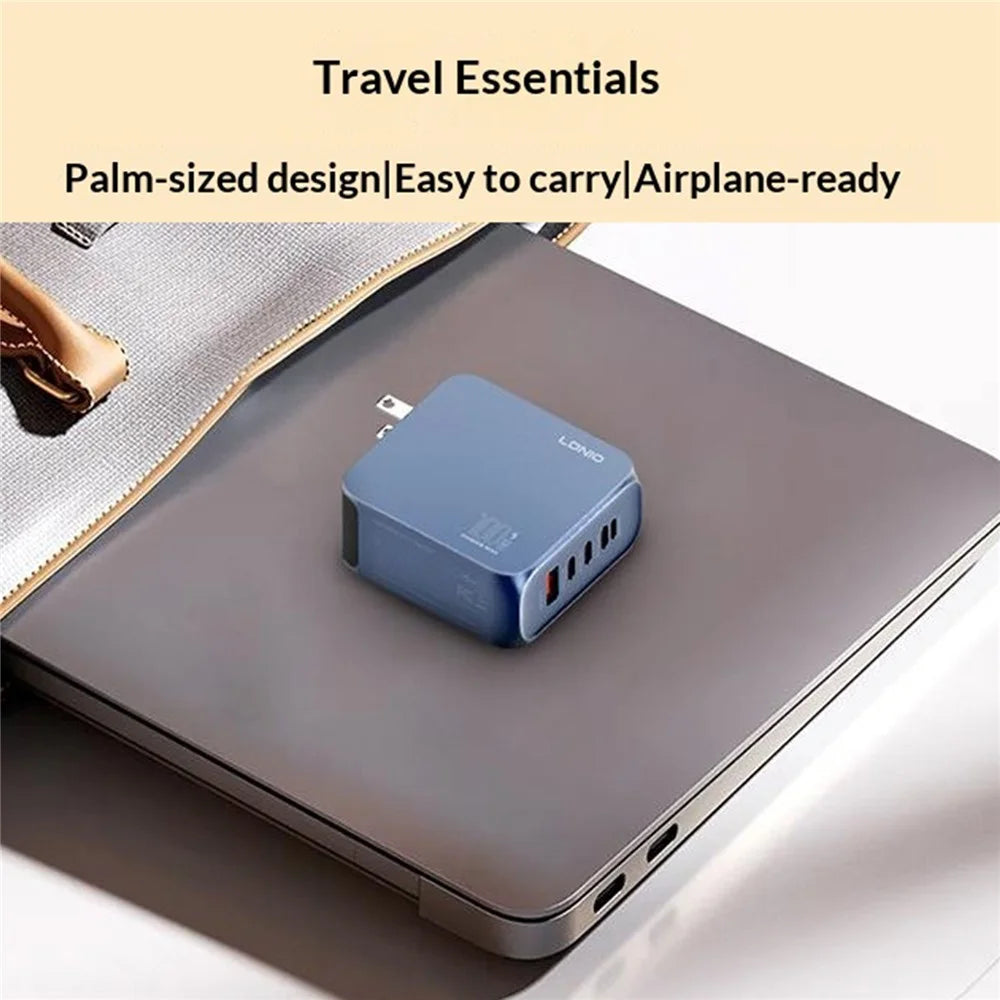 LDNIO Q8 100W 5-Port Fast Charging Station USB-C iP (5-14) USB-A GaN Charger for Laptop Tablet Phone - Blue / US Plug - 7