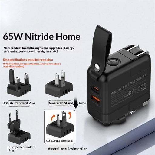 LDNIO Q2618 65W GaN Fast Charger Interchangeable Plugs USB-C PD Fast Charging Station for Laptop iPhone Android - Black - 2