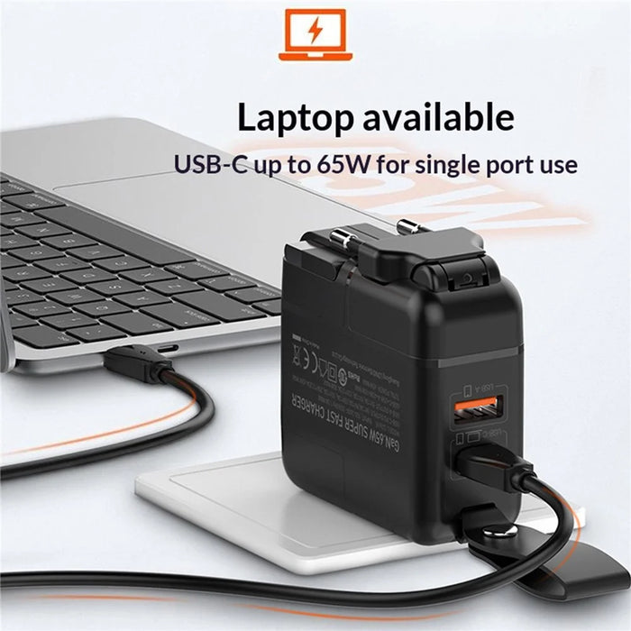 LDNIO Q2618 65W GaN Fast Charger Interchangeable Plugs USB-C PD Fast Charging Station for Laptop iPhone Android - Black - 5