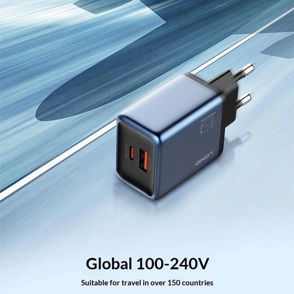 LDNIO Q12 45W GaN Fast Charger Dual Port Interchangeable Plug Universal Travel Charging Adapter - Black Blue  /  US Plug - 6