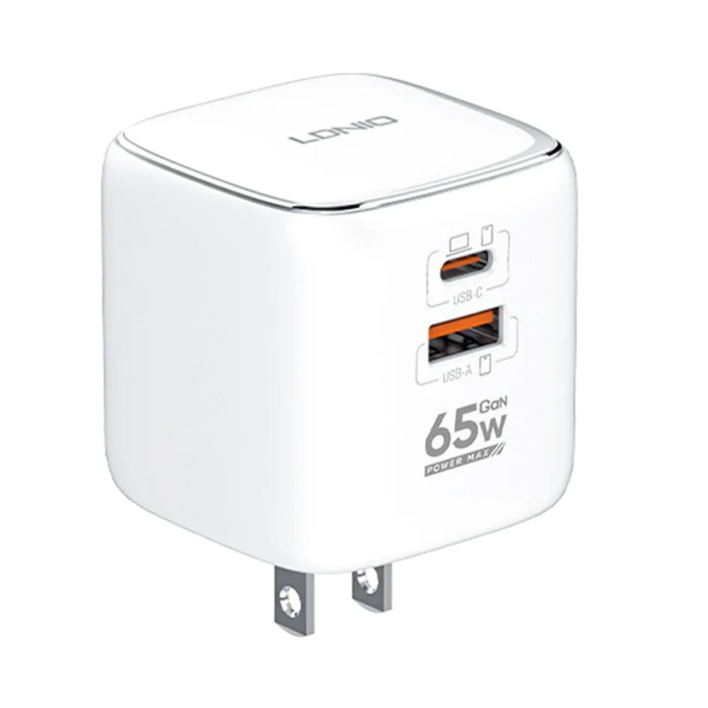 LDNIO Q2617 65W GaN Fast Charger 2 USB-C + 1 USB-A 3-Port with USB Cable Interchangeable Plugs Charging Station for Apple Huawei Xiaomi Laptop Tablet - White - 1