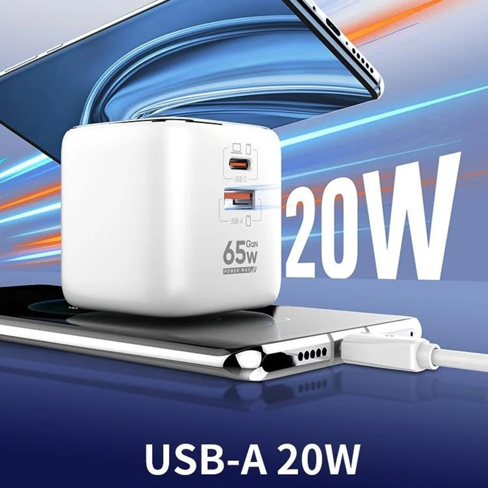 LDNIO Q2617 65W GaN Fast Charger 2 USB-C + 1 USB-A 3-Port with USB Cable Interchangeable Plugs Charging Station for Apple Huawei Xiaomi Laptop Tablet - White - 3