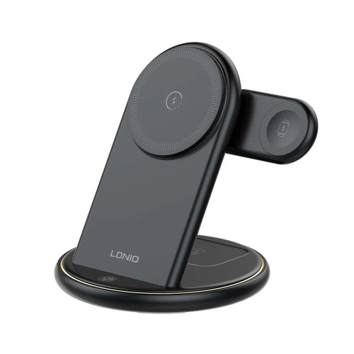 LDNIO WL02 5-in-1 Wireless Desktop Charging Station with 30cm Type-C Cable 15W Phone 5W Earphones 2.5W Watch Fast Charger Stand - Black - 1