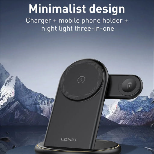 LDNIO WL02 5-in-1 Wireless Desktop Charging Station with 30cm Type-C Cable 15W Phone 5W Earphones 2.5W Watch Fast Charger Stand - Black - 2