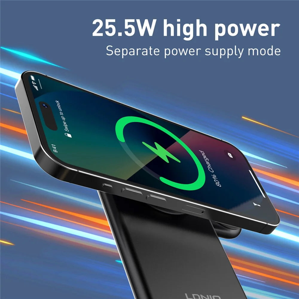 LDNIO WL02 5-in-1 Wireless Desktop Charging Station with 30cm Type-C Cable 15W Phone 5W Earphones 2.5W Watch Fast Charger Stand - Black - 4