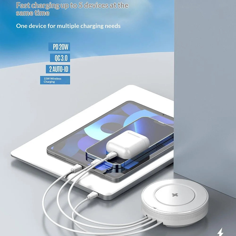 LDNIO AW003 Desktop Wireless Charger with LED Night Light 32W 4 USB Ports PD 30W QC3.0 18W Fast Charging Station - 6