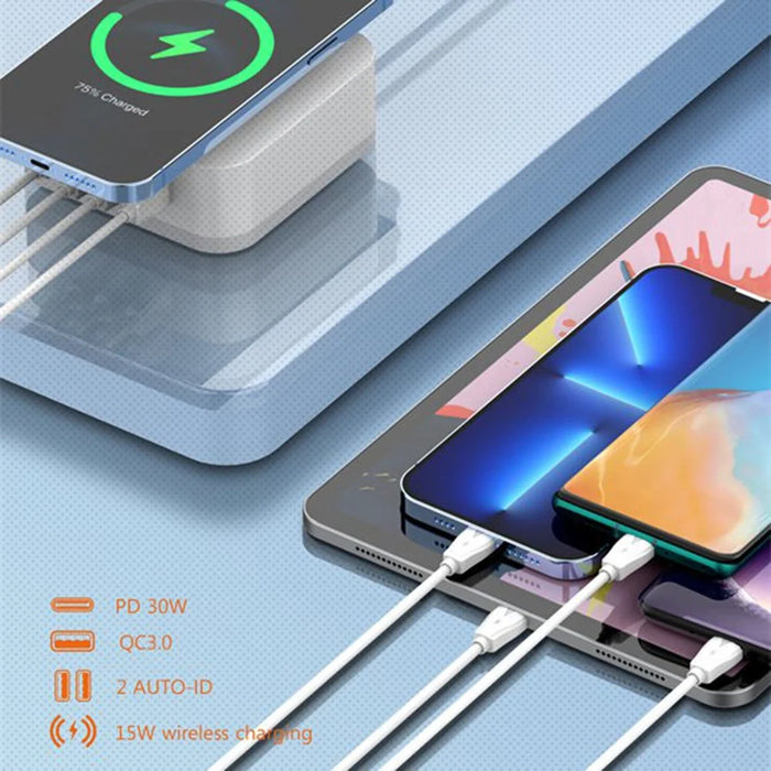 LDNIO AW004 32W 5-in-1 Charging Station 15W Qi Wireless Charger PD 30W QC 18W 2x USB-A 12W Desktop Charger Stand - White - 3
