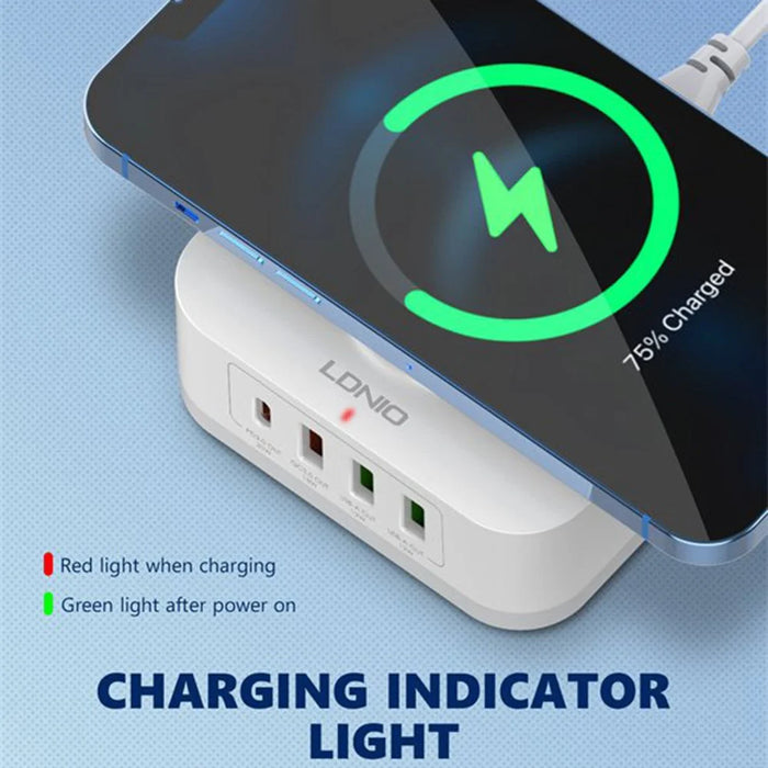 LDNIO AW004 32W 5-in-1 Charging Station 15W Qi Wireless Charger PD 30W QC 18W 2x USB-A 12W Desktop Charger Stand - White - 5