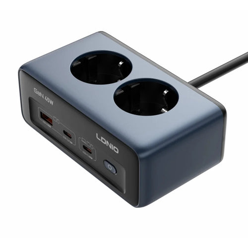 LDNIO SE3 45W GaN Power Strip 2 AC Outlets 3 USB Ports PD Fast Charging Power Socket Desktop Charger - Blue  /  EU Plug - 1