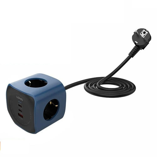 LDNIO SE3338 65W GaN Power Strip 3 AC Outlets 3 USB Ports Fast Charging Station Power Socket with 2m Cable for Office Travel - Blue  /  EU Plug - 1