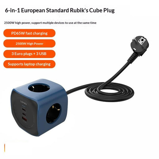 LDNIO SE3338 65W GaN Power Strip 3 AC Outlets 3 USB Ports Fast Charging Station Power Socket with 2m Cable for Office Travel - Blue  /  EU Plug - 2