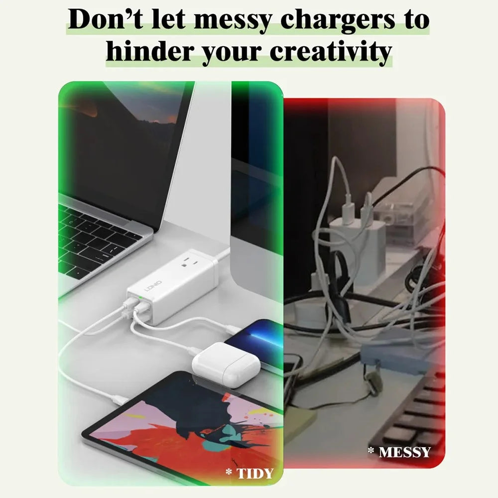 LDNIO SC1418 65W GaN Power Strip 1 AC Outlet+4 USB Ports Fast Charging Station Power Socket for Laptop Tablet Phone - White - 4