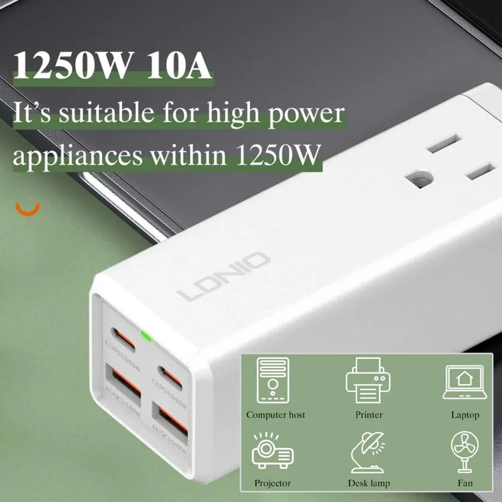 LDNIO SC1418 65W GaN Power Strip 1 AC Outlet+4 USB Ports Fast Charging Station Power Socket for Laptop Tablet Phone - White - 6