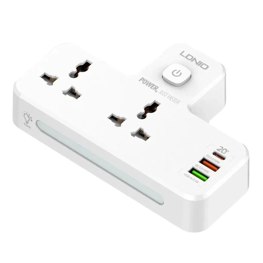 LDNIO SC2311 20W Fast Charging Power Strip 2 AC Outlets 3 USB Ports Wall Plug Power Socket with LED Night Light - White - 1