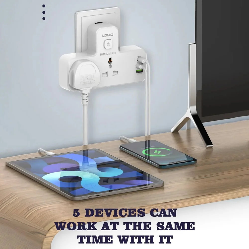 LDNIO SC2311 20W Fast Charging Power Strip 2 AC Outlets 3 USB Ports Wall Plug Power Socket with LED Night Light - White - 7