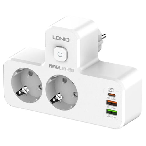 LDNIO SE2337 20W PD Fast Charging Power Strip 2 AC Outlets 3 USB Ports Wall Plug Design Charging Station Power Socket with Night Light - White  /  EU Plug - 1