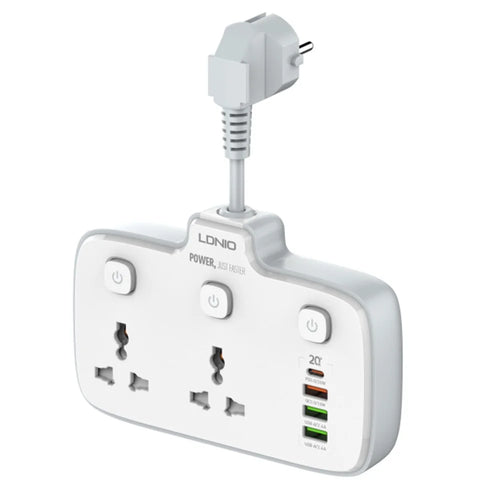 LDNIO SC2413 20W Power Strip 2500W 2 AC Outlets 4 USB Ports PD Fast Charging Extension Power Socket - White  /  EU Plug - 1