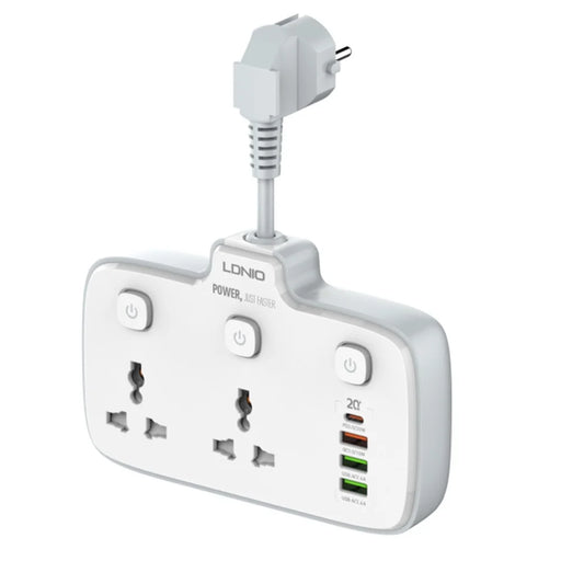 LDNIO SC2413 20W Power Strip 2500W 2 AC Outlets 4 USB Ports PD Fast Charging Extension Power Socket - White  /  EU Plug - 1
