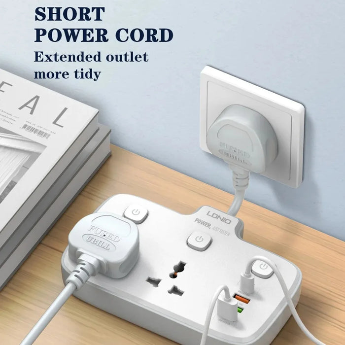 LDNIO SC2413 20W Power Strip 2500W 2 AC Outlets 4 USB Ports PD Fast Charging Extension Power Socket - White  /  EU Plug - 6
