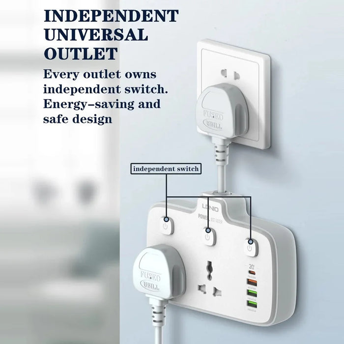 LDNIO SC2413 20W Power Strip 2500W 2 AC Outlets 4 USB Ports PD Fast Charging Extension Power Socket - White  /  EU Plug - 7