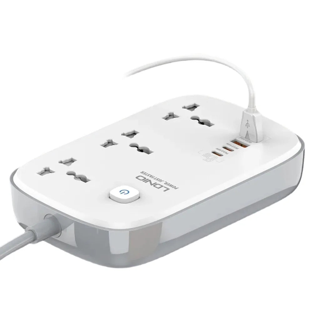 LDNIO SC3416 65W GaN Fast Charging Power Strip 3 AC Outlets 4 USB Ports Desktop Multi Device Charger Power Socket - White - 1