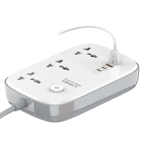 LDNIO SC3416 65W GaN Fast Charging Power Strip 3 AC Outlets 4 USB Ports Desktop Multi Device Charger Power Socket - White - 1