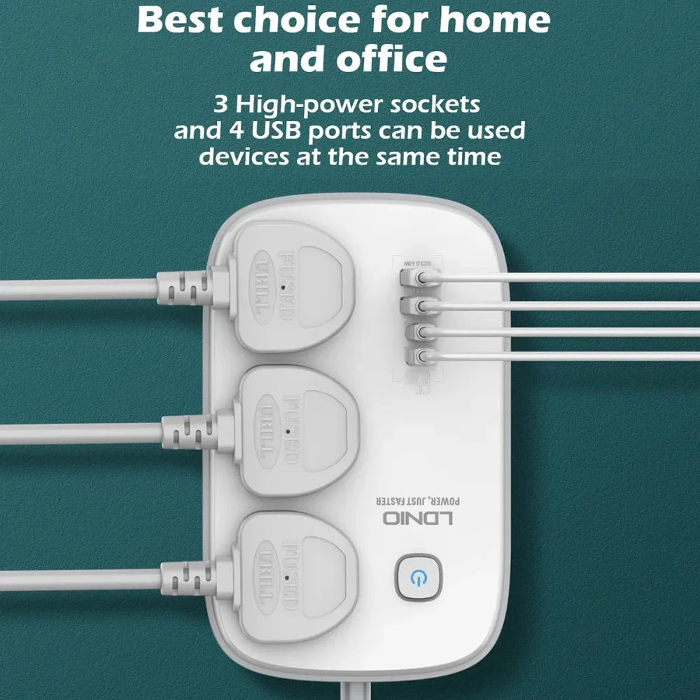 LDNIO SC3416 65W GaN Fast Charging Power Strip 3 AC Outlets 4 USB Ports Desktop Multi Device Charger Power Socket - White - 4