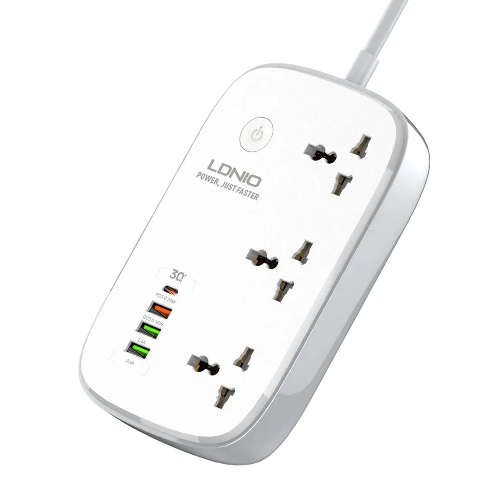 LDNIO SCW3451 Smart WiFi Power Strip 3 AC Outlets + 4 USB Ports 30W Fast Charging Remote Control Charger Power Socket - White - 1