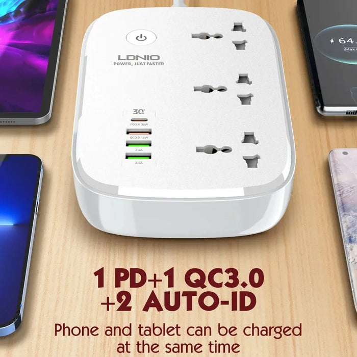 LDNIO SCW3451 Smart WiFi Power Strip 3 AC Outlets + 4 USB Ports 30W Fast Charging Remote Control Charger Power Socket - White - 4