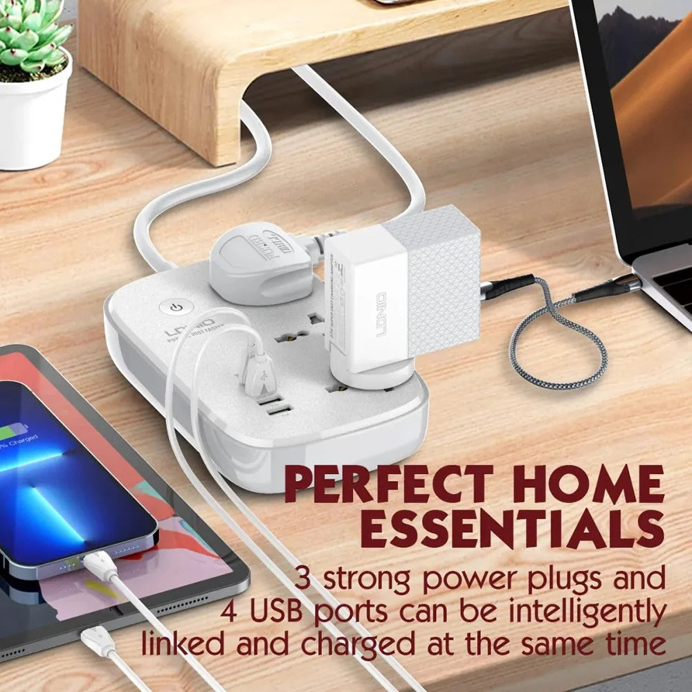 LDNIO SCW3451 Smart WiFi Power Strip 3 AC Outlets + 4 USB Ports 30W Fast Charging Remote Control Charger Power Socket - White - 5