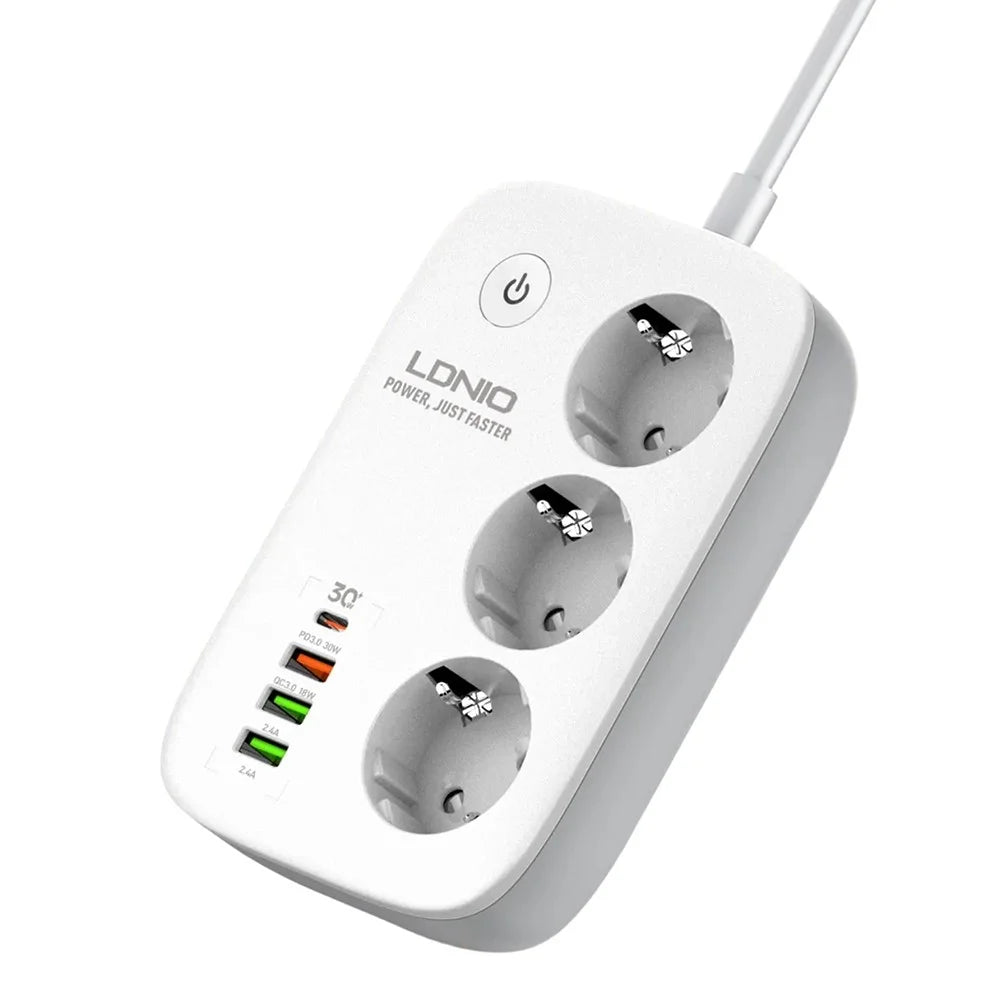 LDNIO SEW3452 WiFi Smart Power Strip 30W PD Fast Charging 3 EU Plug AC Outlets 4 USB Ports Remote Control Power Socket - White - 1