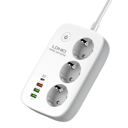 LDNIO SEW3452 WiFi Smart Power Strip 30W PD Fast Charging 3 EU Plug AC Outlets 4 USB Ports Remote Control Power Socket - White - 1