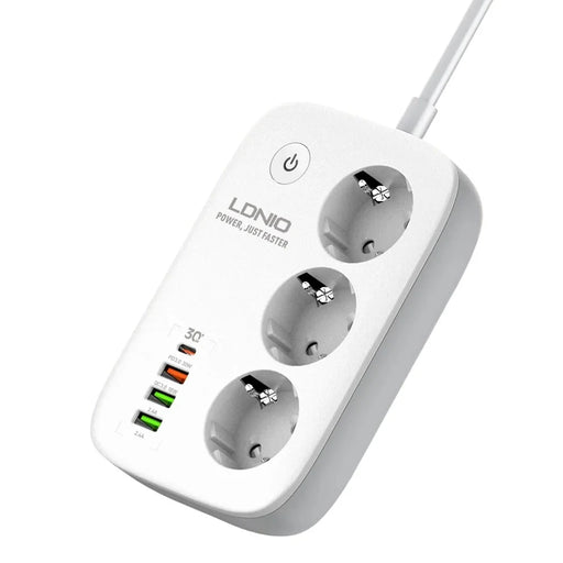 LDNIO SEW3452 WiFi Smart Power Strip 30W PD Fast Charging 3 EU Plug AC Outlets 4 USB Ports Remote Control Power Socket - White - 1