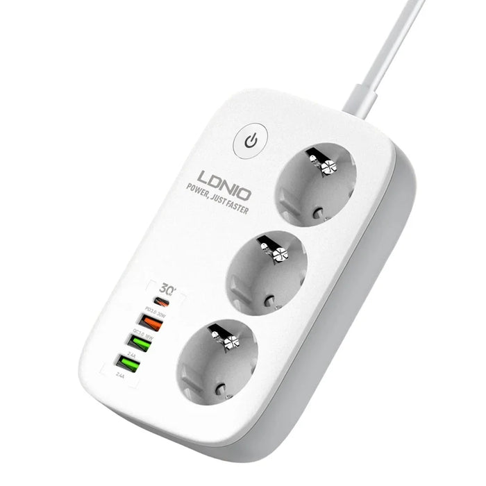 LDNIO SEW3452 WiFi Smart Power Strip 30W PD Fast Charging 3 EU Plug AC Outlets 4 USB Ports Remote Control Power Socket - White - 1