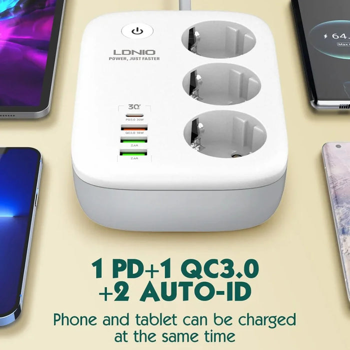 LDNIO SEW3452 WiFi Smart Power Strip 30W PD Fast Charging 3 EU Plug AC Outlets 4 USB Ports Remote Control Power Socket - White - 7