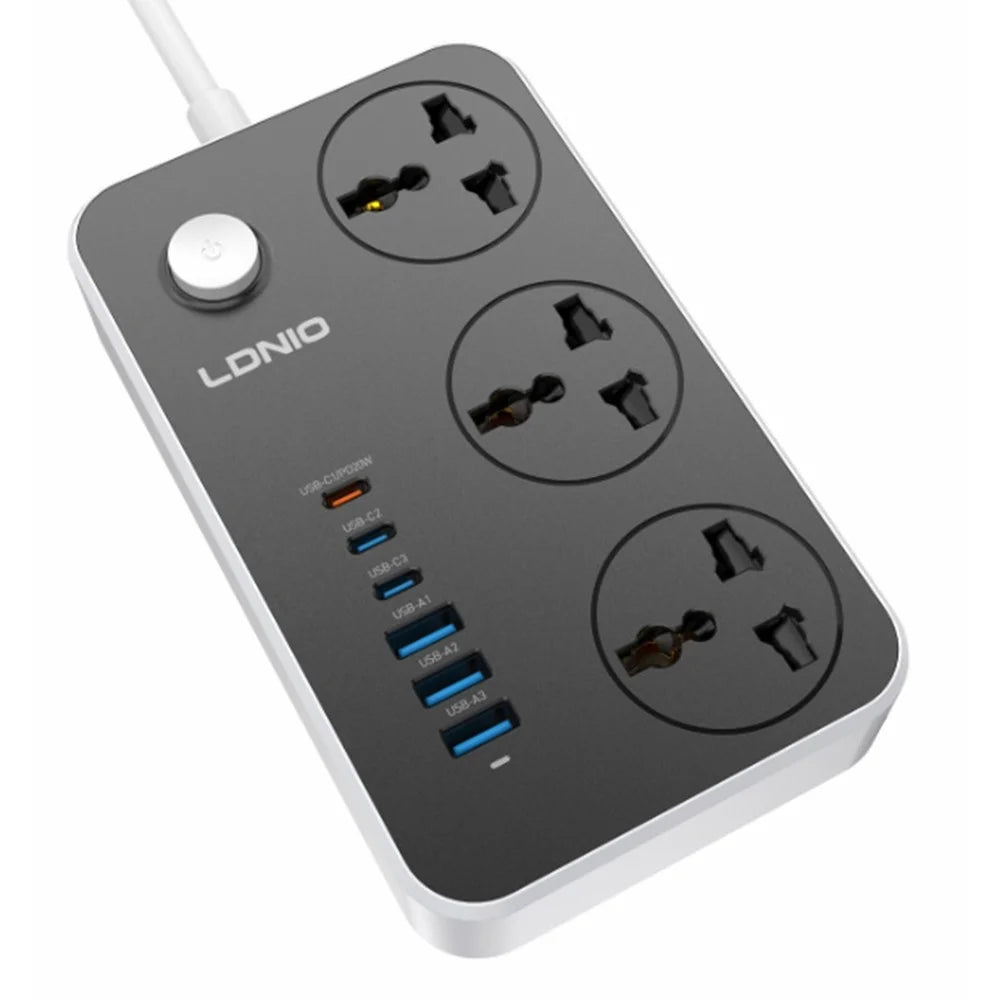 LDNIO SC3604C 20W Fast Charging Power Strip 3 AC Outlets 6 USB Ports Power Socket with 2m Cable - Black  /  EU Plug - 1