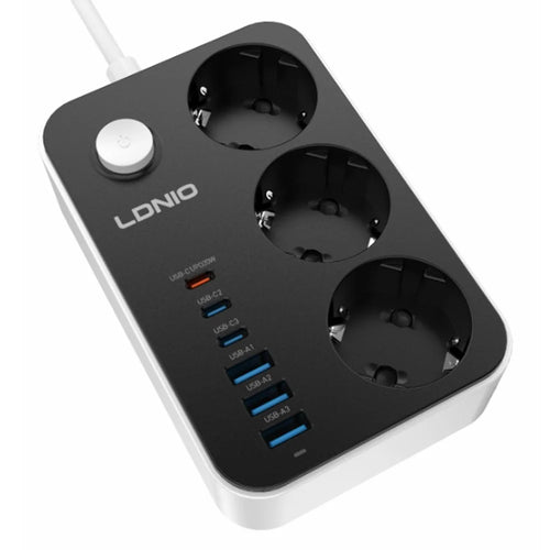 LDNIO SE3631C 20W Fast Charging Power Strip 3 EU Plug AC Outlets 6 USB Ports Power Socket with 2m Cable - Black  /  EU Plug - 1